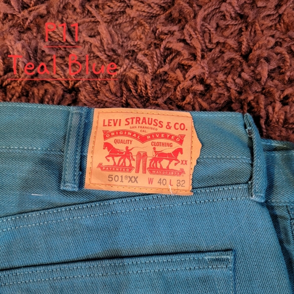 Levis 501*XX Button fly Jeans Teal/Blue Color W40 L32 - Picture 5 of 9
